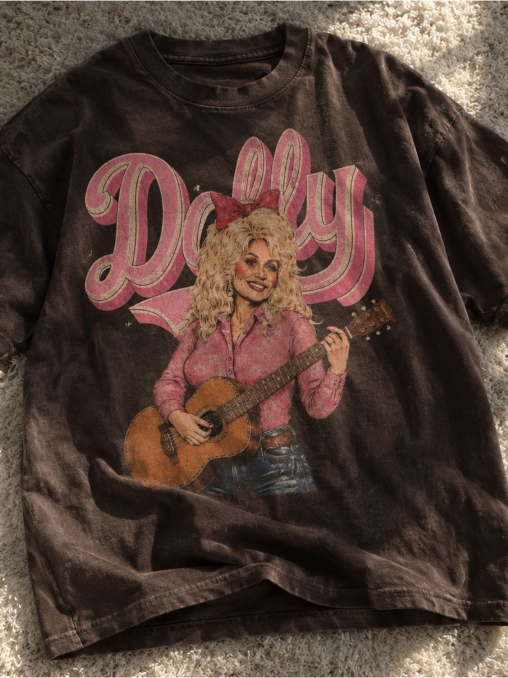 Graphic Tee - Dark Chocolate with Pink Dolly Design